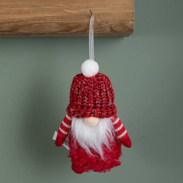 Samuel Alexander 16cm Red Gonk with Bobble Hat Hanging Christmas Pendant Decoration - image 1