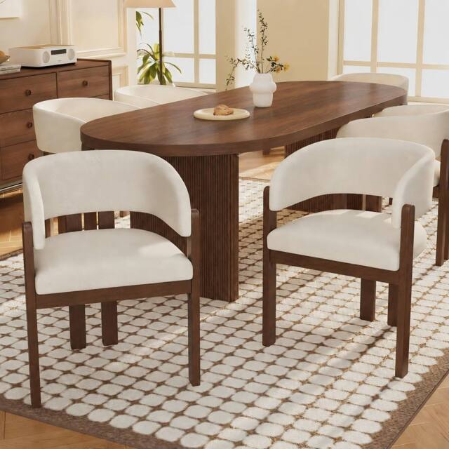 ModernLuxe Solid wood dining chair set with curved backrest & upholstery in Walnut - Size: 6 Pack - image 1