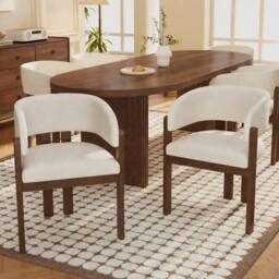 ModernLuxe Solid wood dining chair set with curved backrest & upholstery in Walnut - Size: 6 Pack - thumbnail 3