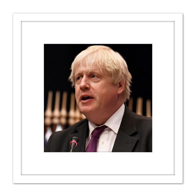 Artery8 OPCW UK Prime Minister Boris Johnson Photo 8X8 Inch Square Wooden Framed Wall Art Print Picture with Mount in White - image 1
