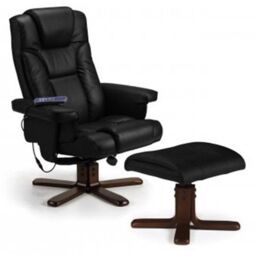 Ashfield Reclining Swivel Massage Chair with Footstool in Black