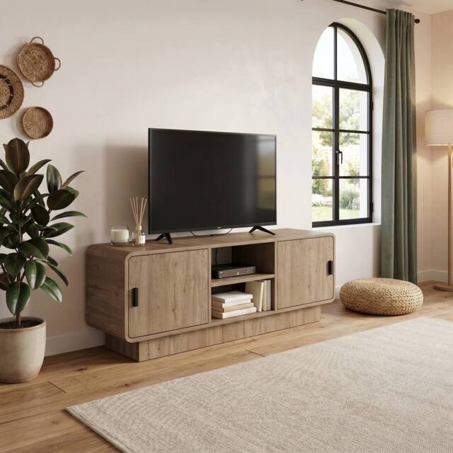 Decortie Rovel' TV Unit with 2 Doors for TVs up to 55in 140 x 39 x 50cm in Natural - Size: 140 x 39 x 50 cm - image 1