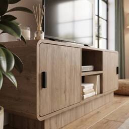 Decortie Rovel' TV Unit with 2 Doors for TVs up to 55in 140 x 39 x 50cm in Natural - Size: 140 x 39 x 50 cm - thumbnail 4