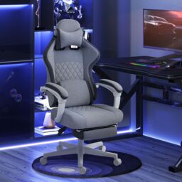 HOMCOM Printed Velvet Computer Recliner Chair with Adjustable Height, Grey - thumbnail 1