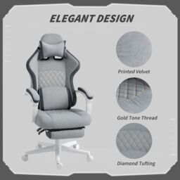 HOMCOM Printed Velvet Computer Recliner Chair with Adjustable Height, Grey - thumbnail 4