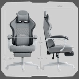HOMCOM Printed Velvet Computer Recliner Chair with Adjustable Height, Grey - thumbnail 3
