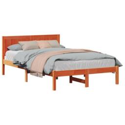 Berkfield Home Modern Wax Brown Bed Frame Wax brown Solid Pine Wood 140 x 190 cm - thumbnail 1