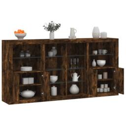 Berkfield Home Sideboard with LED Lights Smoked Oak 202x37x100 cm in Brown - Size: 202 x 37 x 100 cm - thumbnail 2