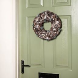 Samuel Alexander 36cm Frosted Hanging Christmas Wreath with Pine Cones & Wooden Stars - thumbnail 6
