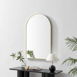 FurnitureboxUK Charlie Gold Metal Large 110x70cm Ovemantle Arch Mirror - Size: 110x70 cm - thumbnail 1
