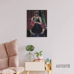 "Artery8 Carnival Mask Green Violet & Pink Beckmann Canvas Wall Art - Size: W18"" x H24""" - thumbnail 3