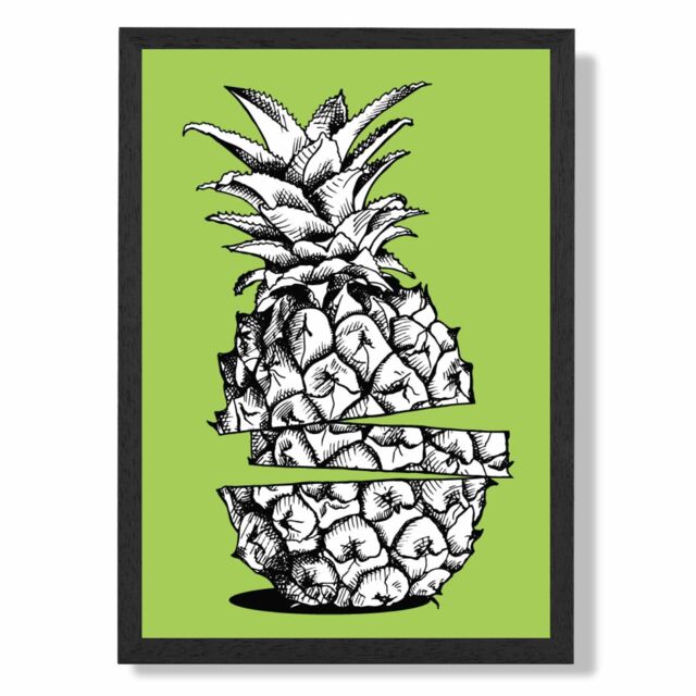 ARTZE Sketch Pineapple on Bright Green Framed Print SIZE: A4 with Black Frame - image 1