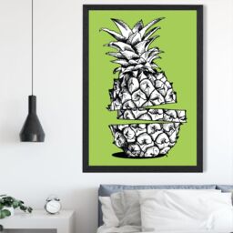 ARTZE Sketch Pineapple on Bright Green Framed Print SIZE: A4 with Black Frame - thumbnail 2
