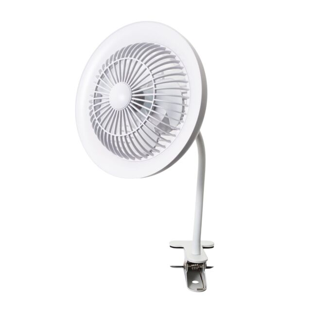 Happy Homewares Modern Rechargeable 3 Speed Clip-On Fan with LED Dimmable Ring Light in White - image 1