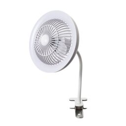 Happy Homewares Modern Rechargeable 3 Speed Clip-On Fan with LED Dimmable Ring Light in White - thumbnail 8