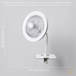 Happy Homewares Modern Rechargeable 3 Speed Clip-On Fan with LED Dimmable Ring Light in White - thumbnail 7