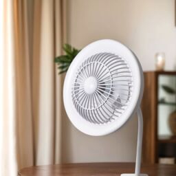 Happy Homewares Modern Rechargeable 3 Speed Clip-On Fan with LED Dimmable Ring Light in White - thumbnail 6