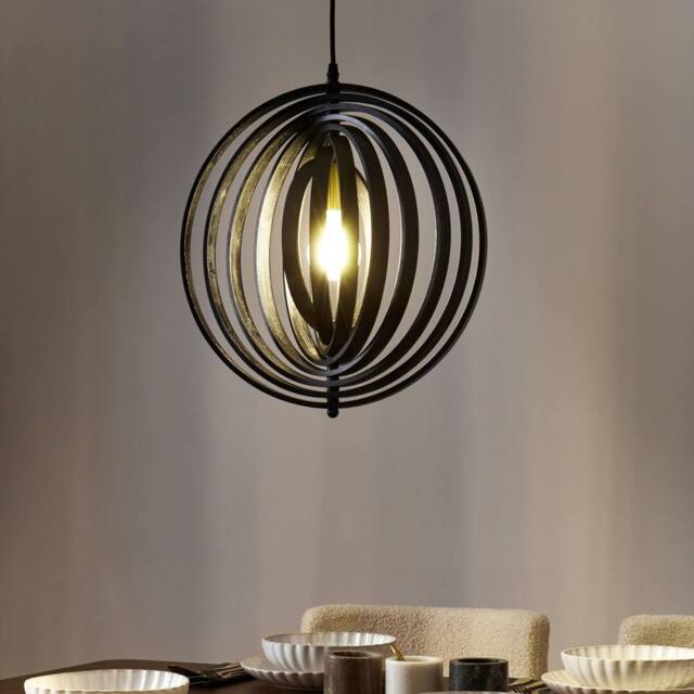 Wyld and Coco Black Poplar Wood Pendant Lamp - Round Adjustable Shade Two Settings - image 1