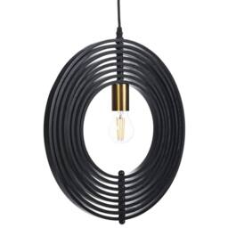 Wyld and Coco Black Poplar Wood Pendant Lamp - Round Adjustable Shade Two Settings - thumbnail 4