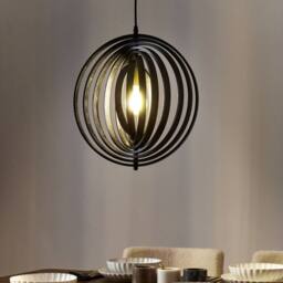 Wyld and Coco Black Poplar Wood Pendant Lamp - Round Adjustable Shade Two Settings - thumbnail 1