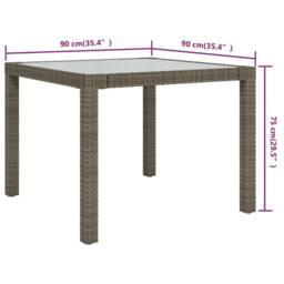 Berkfield Home Garden Table 90x90x75 cm Tempered Glass & Poly Rattan Grey - Size: 90 x 90 x 75 cm - thumbnail 5