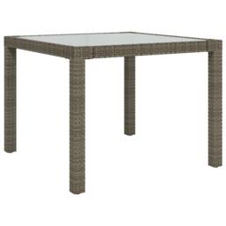 Berkfield Home Garden Table 90x90x75 cm Tempered Glass & Poly Rattan Grey - Size: 90 x 90 x 75 cm - thumbnail 3