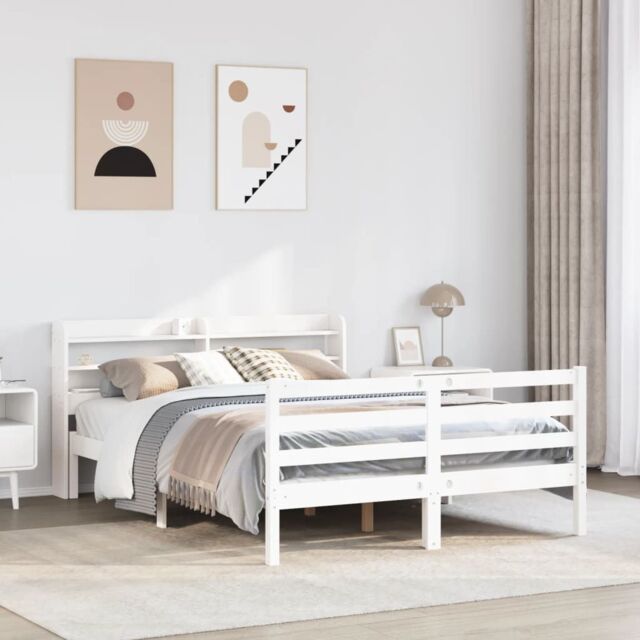 Berkfield Home Bed Frame with Headboard without Mattress White 120x190 cm Small Double - image 1