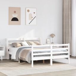 Berkfield Home Bed Frame with Headboard without Mattress White 120x190 cm Small Double - thumbnail 1