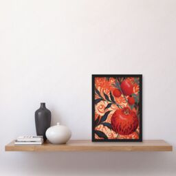 Artery8 Wall Art Print Pomegranate Tree Grove Red & Blue Artwork Floral Patterns Artwork Framed A4 in Black - thumbnail 2