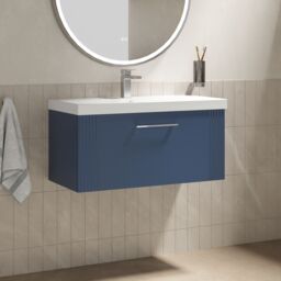 Balterley Wall Hung 1 Drawer Vanity Unit - Thin-Edge Basin 800mm, Satin Blue - thumbnail 4