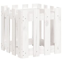Berkfield Home Garden Planter with Fence Design White 40x40x40 cm Solid Wood Pine - Size: 40 x 40 x 40 cm - thumbnail 4