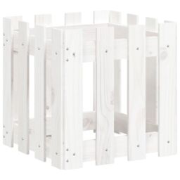 Berkfield Home Garden Planter with Fence Design White 40x40x40 cm Solid Wood Pine - Size: 40 x 40 x 40 cm - thumbnail 2