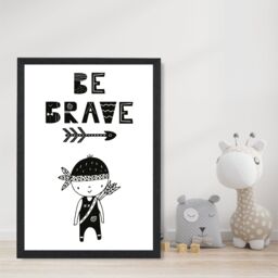 ARTZE Be Brave Little Boy Scandi Quote Framed Print SIZE: A2 with Black Frame - Size: A4 - thumbnail 2