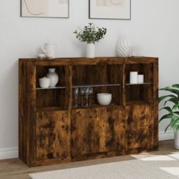 Berkfield Home Sideboards with LED Lights 3 pcs Smoked Oak Engineered Wood in Brown - thumbnail 4