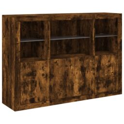 Berkfield Home Sideboards with LED Lights 3 pcs Smoked Oak Engineered Wood in Brown - thumbnail 5