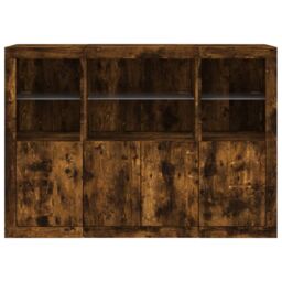 Berkfield Home Sideboards with LED Lights 3 pcs Smoked Oak Engineered Wood in Brown - thumbnail 6