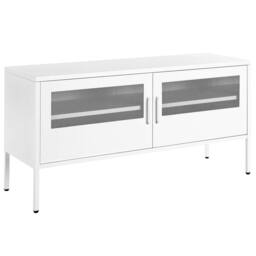 Wyld and Coco White Powder Coat Steel TV Stand 2 Mesh Doors Cable Management - thumbnail 2
