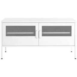 Wyld and Coco White Powder Coat Steel TV Stand 2 Mesh Doors Cable Management - thumbnail 4