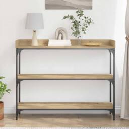Berkfield Home Console Table Artisan Oak 100x30x80 cm Engineered Wood & Steel in Brown - Size: 100 x 30 x 80 cm - thumbnail 4