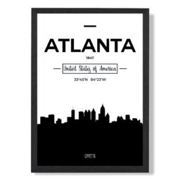 ARTZE Atlanta Black & White City Skyline Framed Print SIZE: A2 with Black Frame - Size: A4 - thumbnail 2