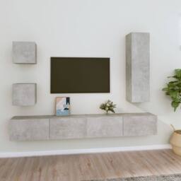 Berkfield Home 5 Piece TV Cabinet Set Concrete Grey Engineered Wood - thumbnail 2