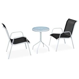 Berkfield Home 3 Piece Bistro Set Steel Black in Grey - thumbnail 1