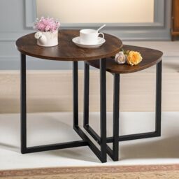Pirlo Plush 2PC Nesting Tables Industrial Rustic Brown Living Room Furniture - thumbnail 2