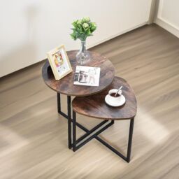 Pirlo Plush 2PC Nesting Tables Industrial Rustic Brown Living Room Furniture - thumbnail 5