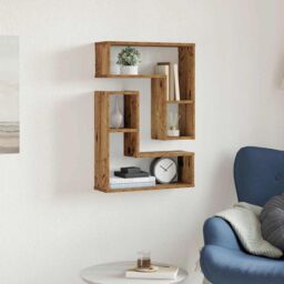 Berkfield Home Wall Cube Shelves 2 pcs Old Wood 50x15x50 cm Engineered Wood in Brown - Size: 50 x 15 x 50 cm - thumbnail 3