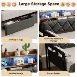 Matteo Single Daybed with Trundle, Storage, LED Lighting & Charging - Grey - thumbnail 9
