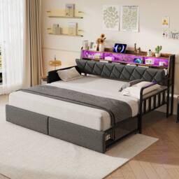 Matteo Single Daybed with Trundle, Storage, LED Lighting & Charging - Grey - thumbnail 6