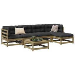 Berkfield Home 6 Piece Garden Sofa Set Impregnated Wood Pine in Brown - thumbnail 1