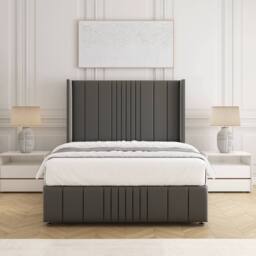 "BSSPOKE Elise Plush Velvet Divan Bed 54""Headboard 2Drawers Footend & Mattress in Grey - Size: King" - thumbnail 2