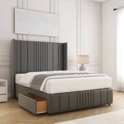 "BSSPOKE Elise Plush Velvet Divan Bed 54""Headboard 2Drawers Footend & Mattress in Grey - Size: King" - thumbnail 1
